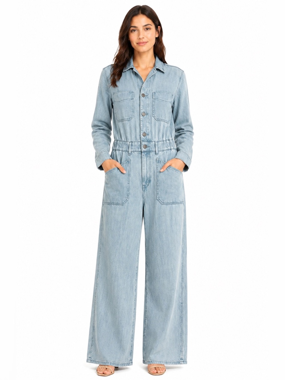 Universal Thread Light Wash Denim Wide Leg Utility Jumpsuit Size 6
